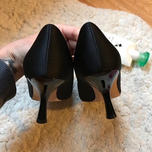 GLINT: 3" Black Satin Bow Peep Toe Heels - Picture 7 of 8